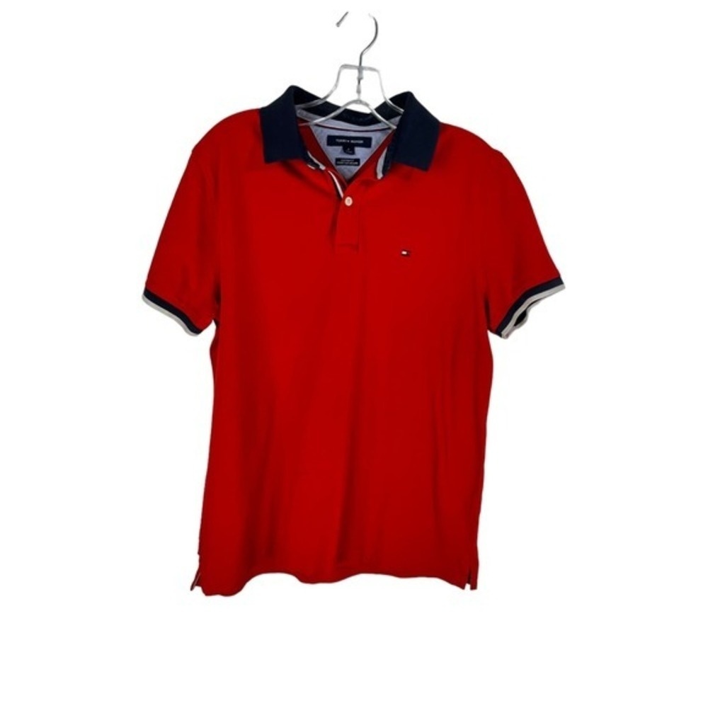 Tommy Hilfiger Mens‎ Medium Red Custom Fit Cotton Short Sleeve Shirt Polo